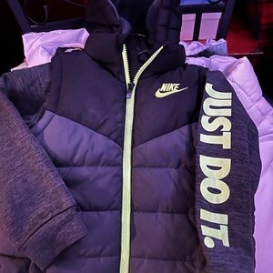Nike Black and Gray Hooded Jacket with Lime Accents